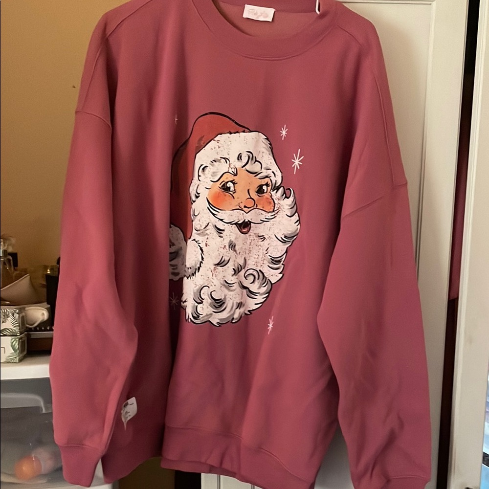 Santa Graphic Pink Sweatshirt. Pink Lilly